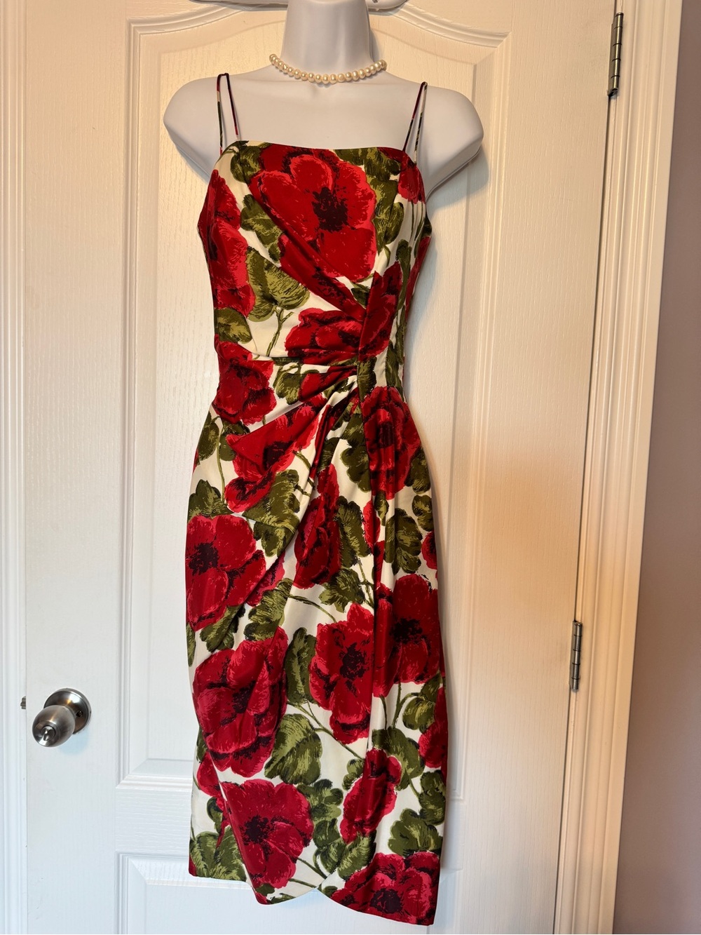 Rare Vintage Poppy Print Bombshell Dress XS